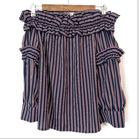 Collective Concepts•stripe off the shoulder baggy ruffle long sleeve top small - Picture 1 of 7